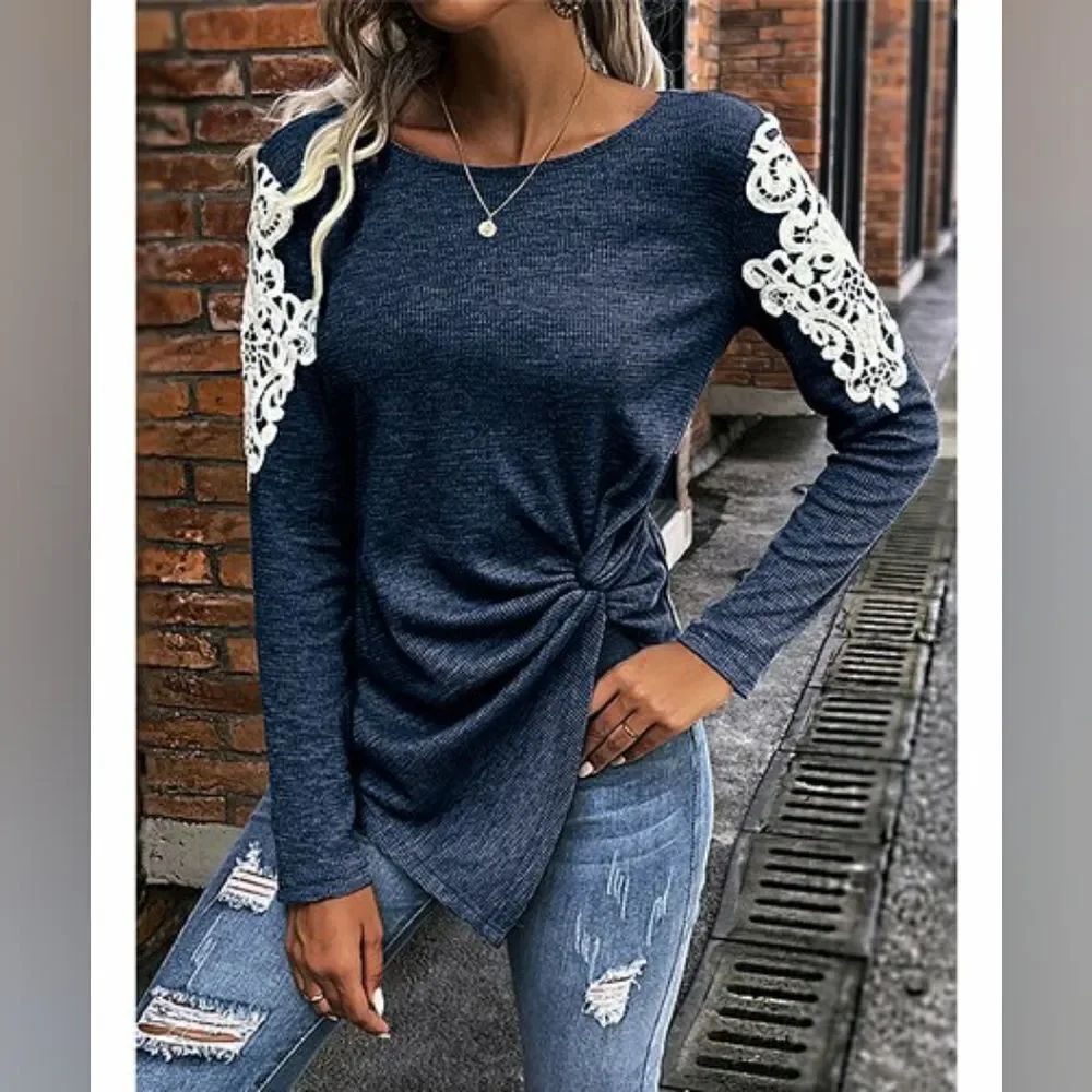 Pantalon Twist-Accent Long-Sleeve Crewneck Top sz Sm